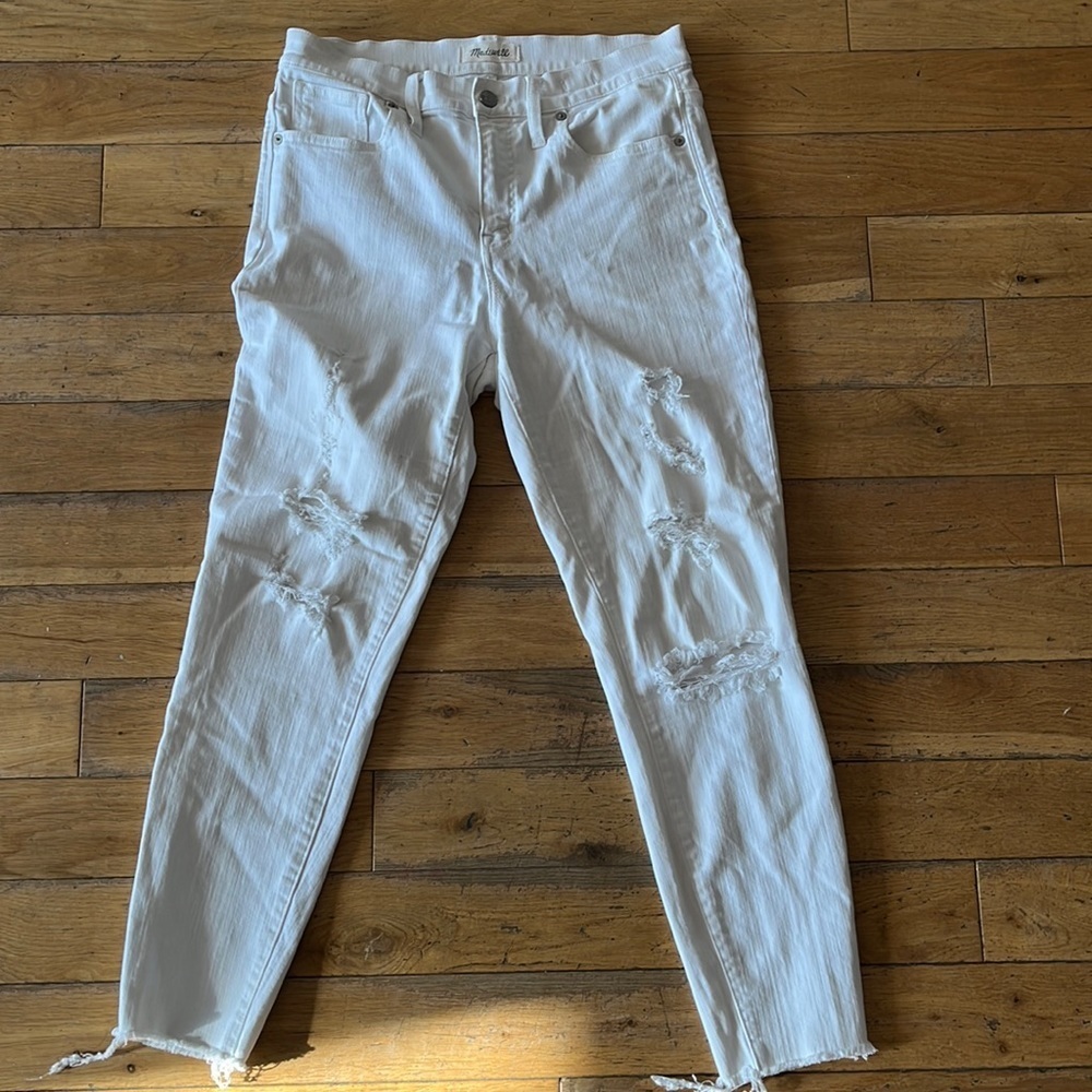 MADEWELL 9” high-rise skinny crop white distressed ripped jeans size 30